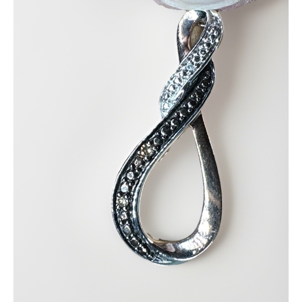 Sterling 925 JWBR Infinity Pendant Necklace w/‎ Chocolate & White Diamonds 18"